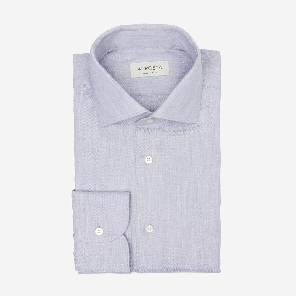 Shirt  solid  grey recycled cotton twill, collar style  updated spread collar with short points