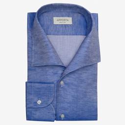 Shirt  solid  navy blue cotton-linen plain normandy linen, collar style  one piece collar - Image 1