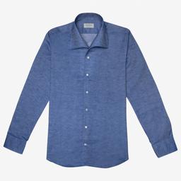 Shirt  solid  navy blue cotton-linen plain normandy linen, collar style  one piece collar - Image 2