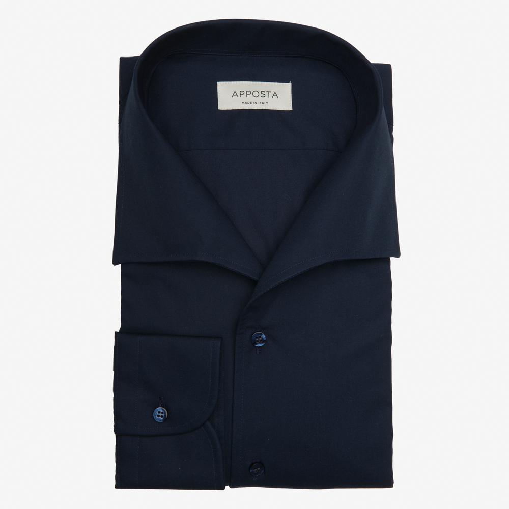 Shirt  solid  navy blue cotton poplin double twisted giza 45, collar style  one piece collar