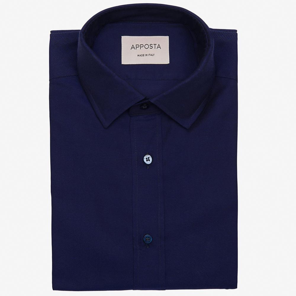 Shirt  solid  navy blue cotton oxford, collar style  low straight point collar
