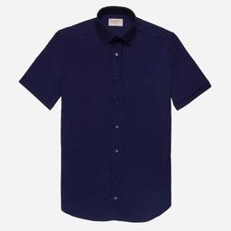 Shirt  solid  navy blue cotton oxford, collar style  low straight point collar - Image 2