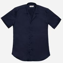 Shirt  solid  navy blue stretch poplin, collar style  camp collar - Image 2