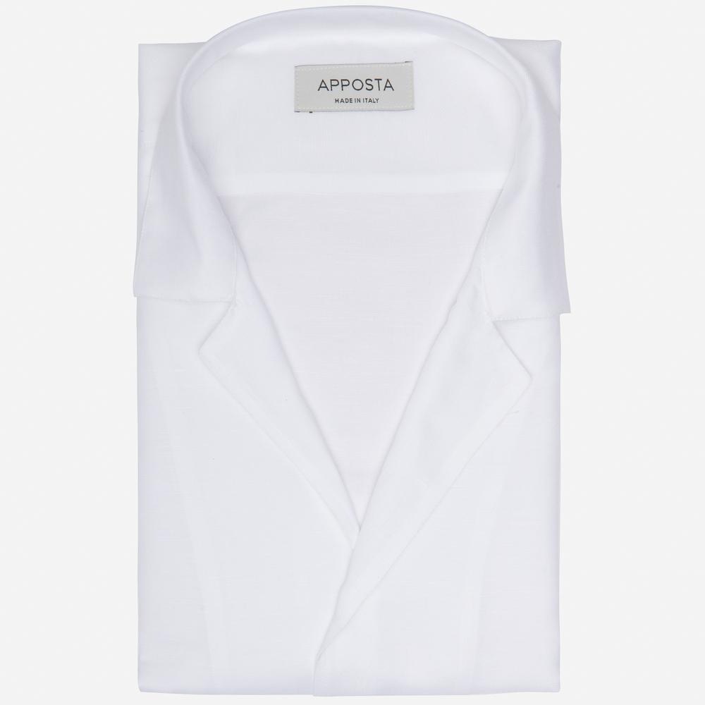 Shirt  solid  white cotton-linen plain, collar style  camp collar