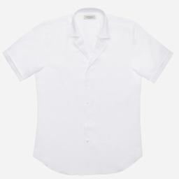 Shirt  solid  white cotton-linen plain, collar style  camp collar - Image 2