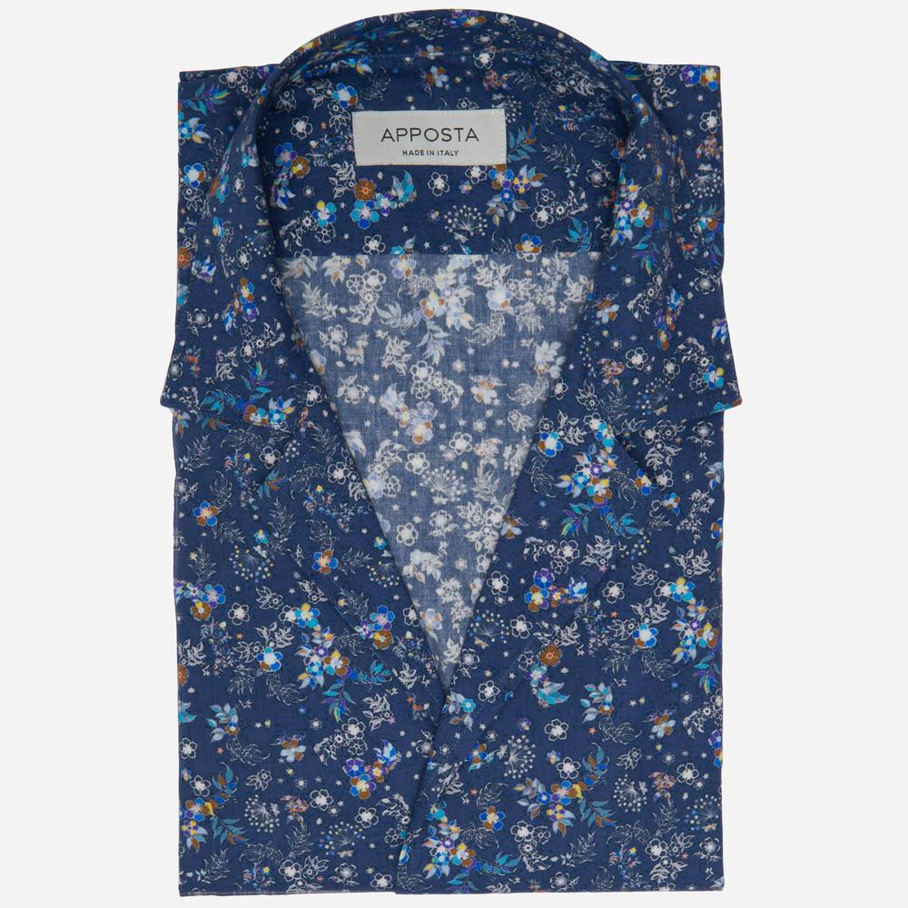 Shirt  floral  navy blue cotton poplin, collar style  camp collar - Product image