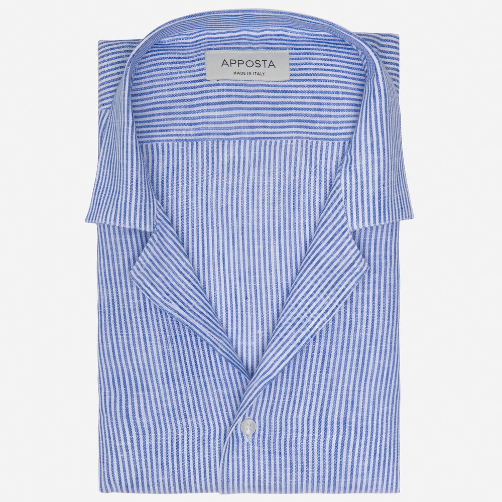 Shirt  striped  light blue linen plain, collar style  camp collar