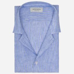 Shirt  striped  light blue linen plain, collar style  camp collar - Image 1