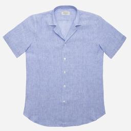Shirt  striped  light blue linen plain, collar style  camp collar - Image 2