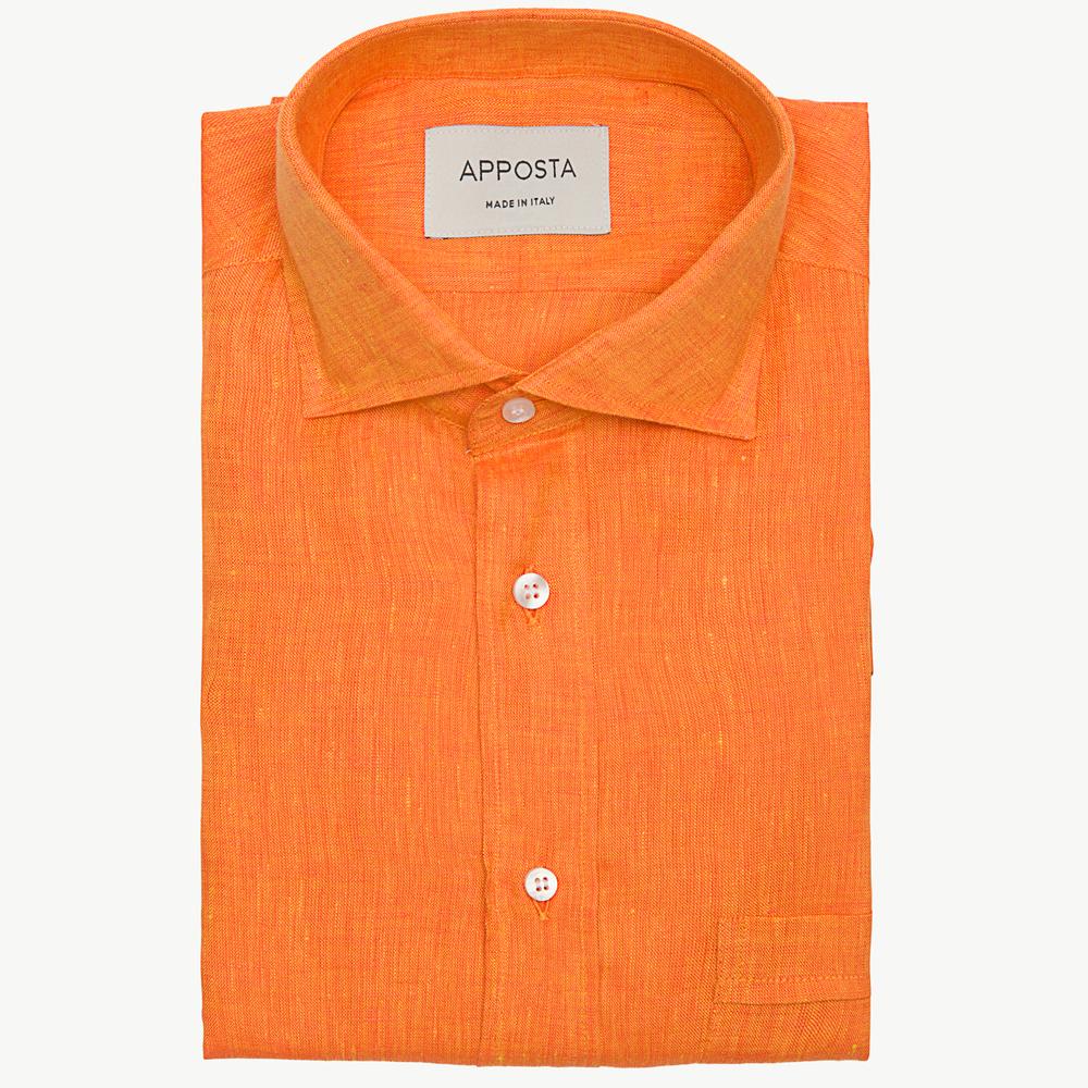 Shirt  solid  orange linen zephyr, collar style  updated spread collar with short points
