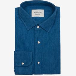 Shirt  solid  navy blue cotton denim, collar style  updated straight point collar with short points - Image 1