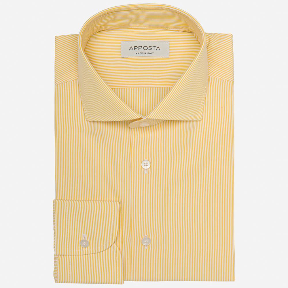 Shirt  striped  yellow cotton plain, collar style  updated spread collar with short points