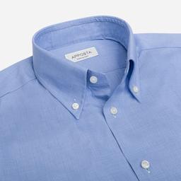 Shirt  solid  light blue cotton fil-&#224;-fil double twisted, collar style  button-down collar - Image 2