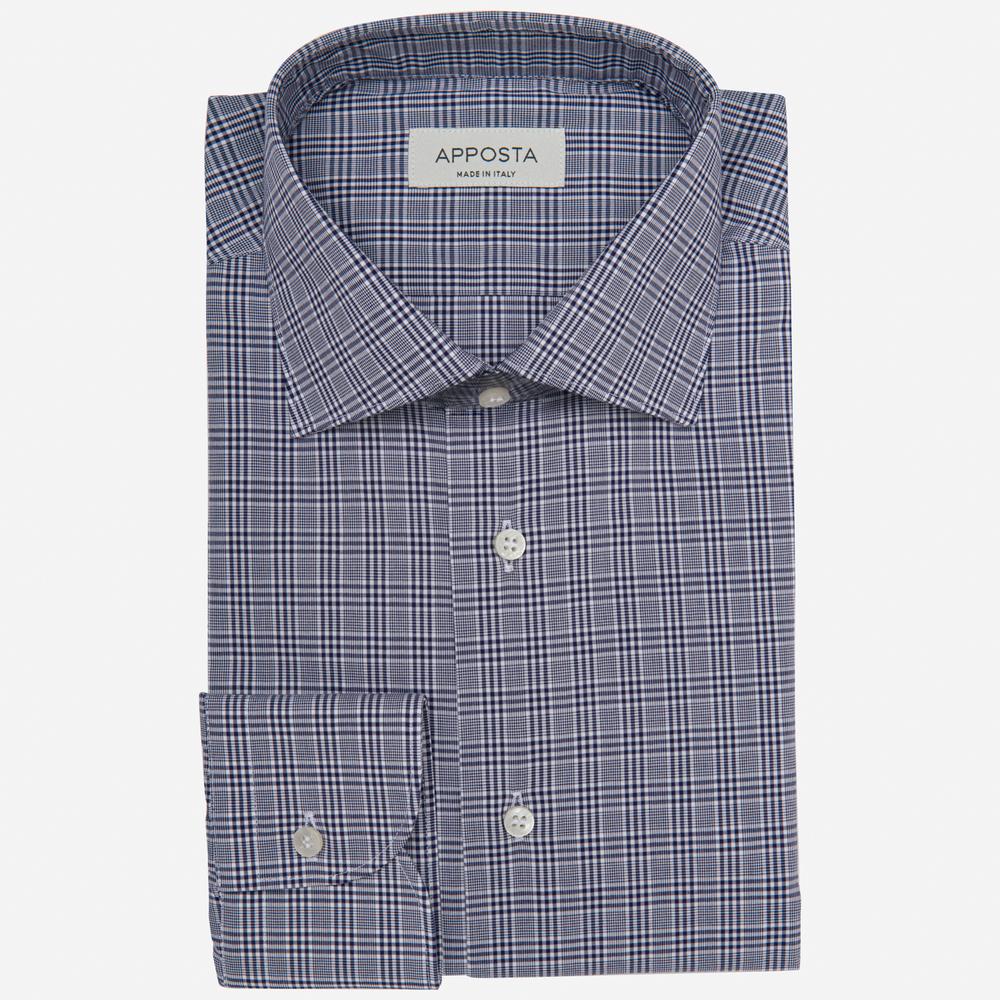 Shirt  prince of wales check  navy blue cotton zephyr, collar style  semi-spread collar