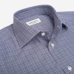 Shirt  prince of wales check  navy blue cotton zephyr, collar style  semi-spread collar - Image 2