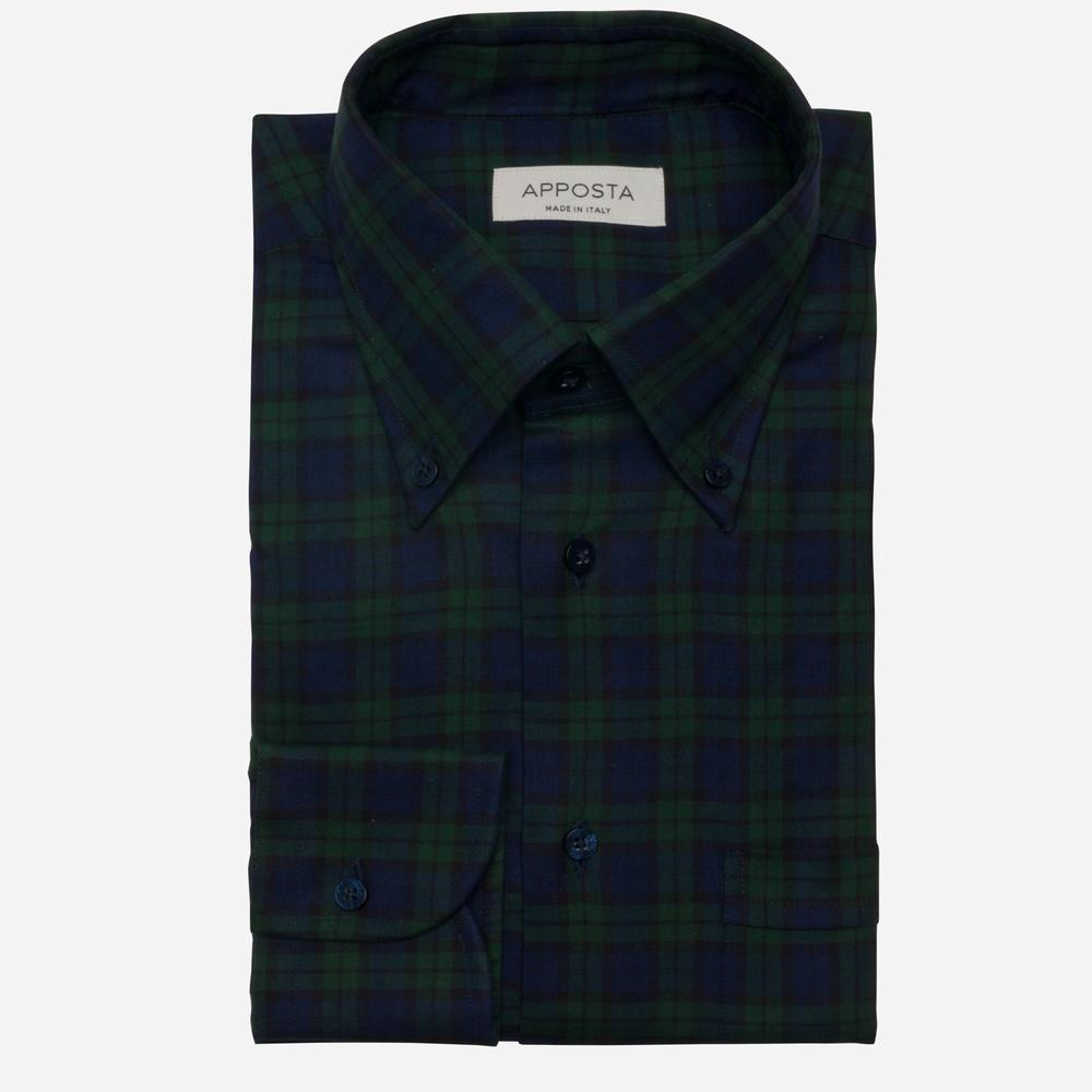 Shirt  big check  green cotton twill, collar style  button-down collar