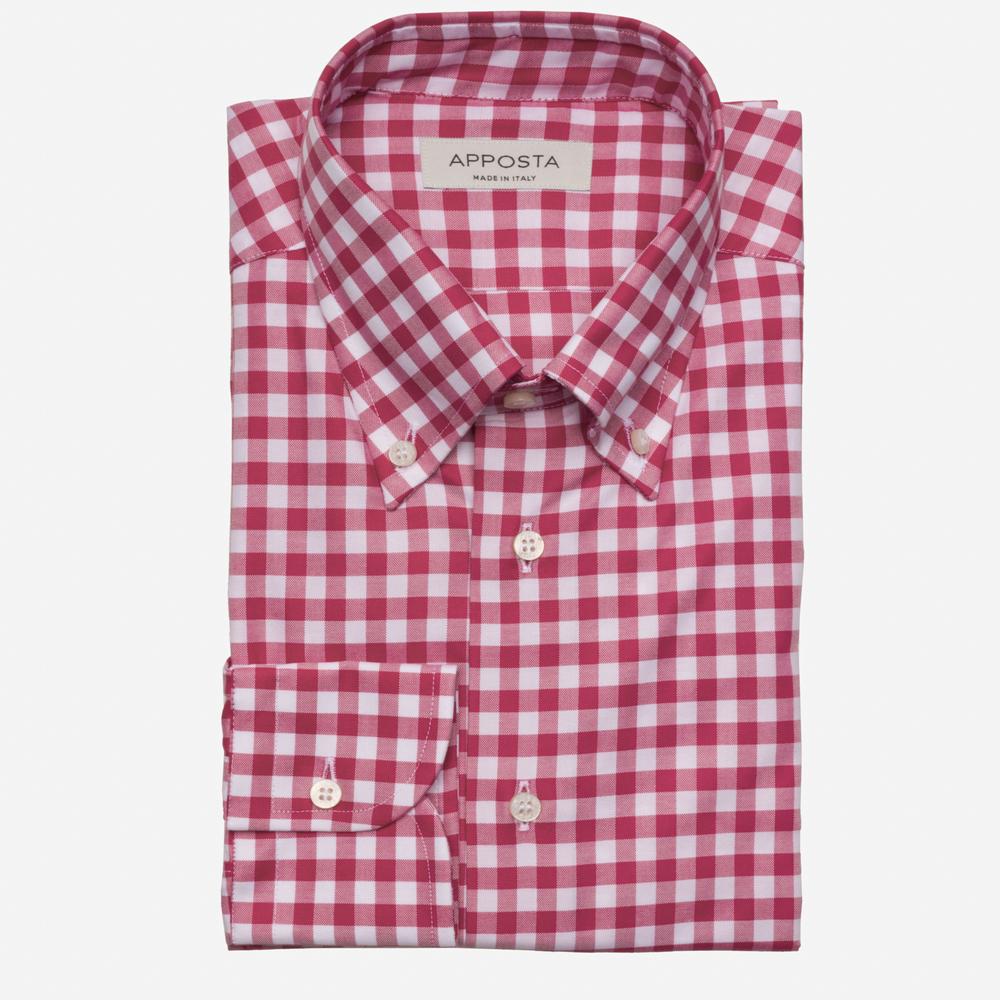 Shirt  gingham check  red cotton pinpoint oxford, collar style  button-down collar