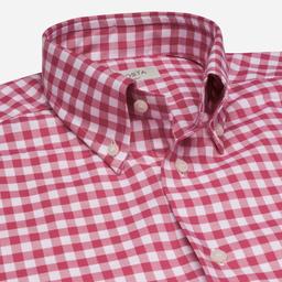 Shirt  gingham check  red cotton pinpoint oxford, collar style  button-down collar - Image 2