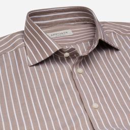 Shirt  striped  brown cotton oxford, collar style  semi-spread collar - Image 2