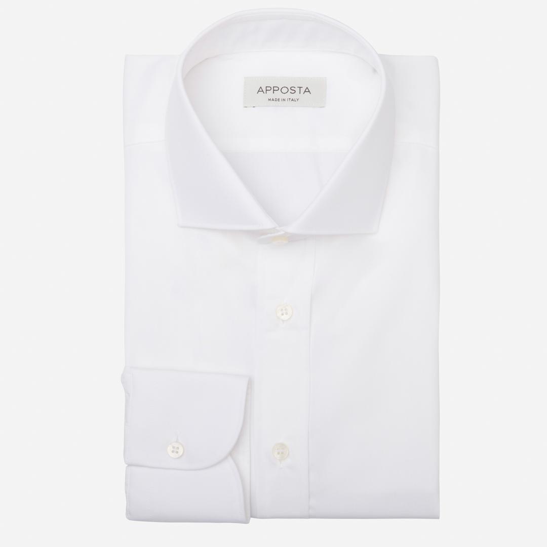 Shirt  solid  white stretch cotton poplin, collar style  updated spread collar with short points