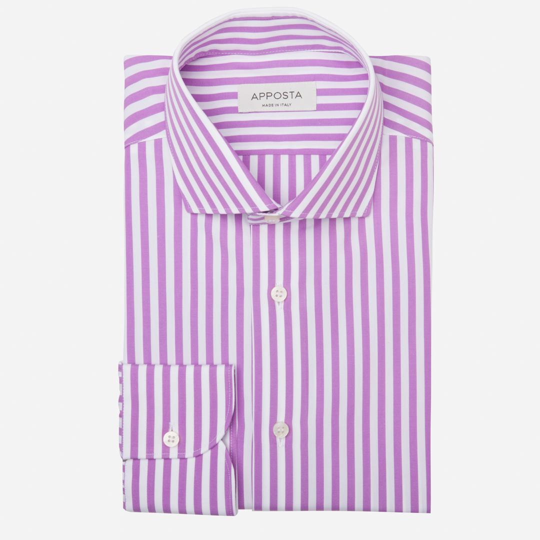 Shirt  striped  violet cotton plain, collar style  updated spread collar with short points