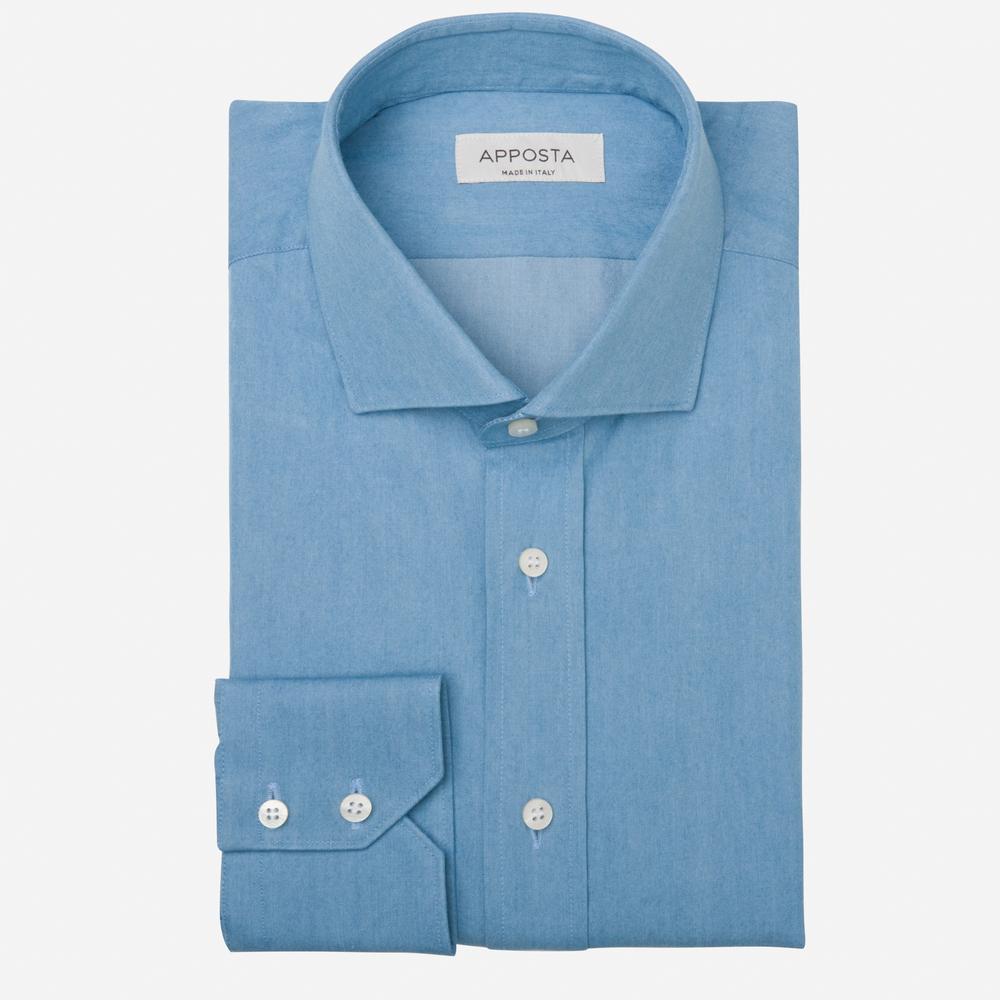 Shirt  solid  light blue cotton denim, collar style  updated spread collar with short points