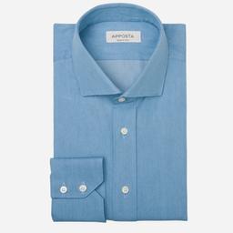 Shirt  solid  light blue cotton denim, collar style  updated spread collar with short points - Image 1