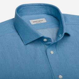 Shirt  solid  light blue cotton denim, collar style  updated spread collar with short points - Image 2