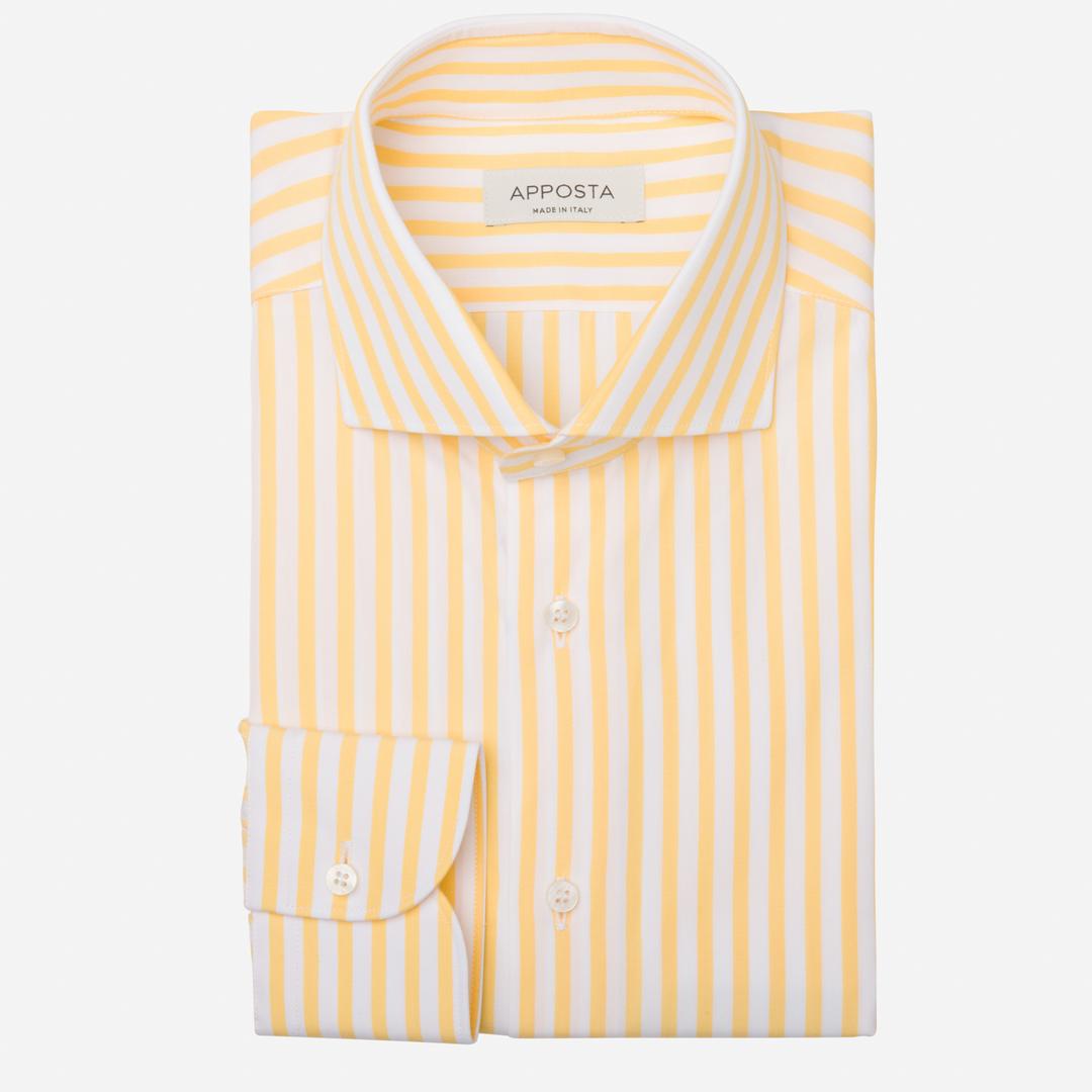 Shirt  striped  yellow cotton poplin double twisted, collar style  lower spread collar