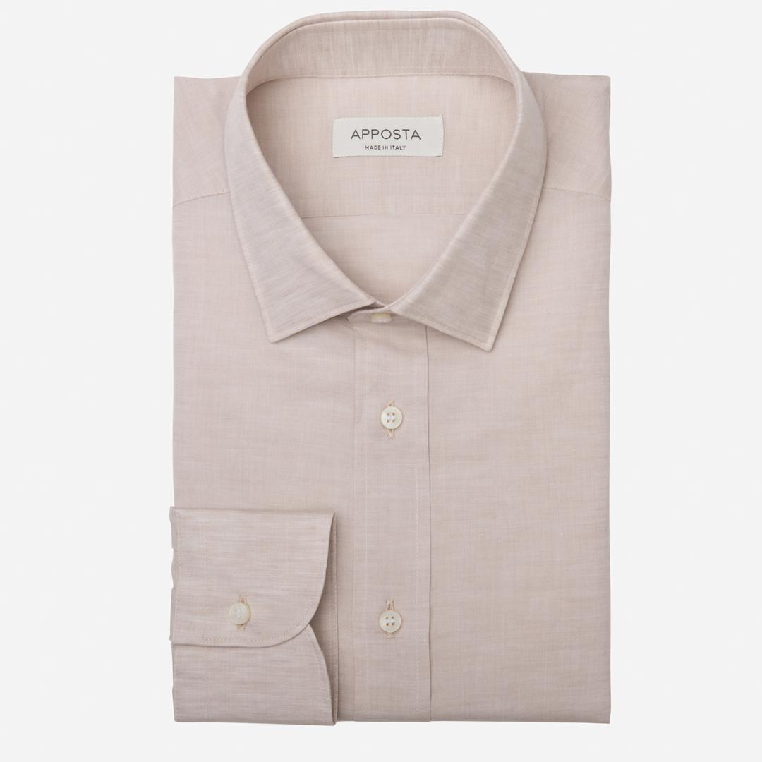 Shirt  solid  beige cotton-linen zephyr, collar style  updated straight point collar with short points