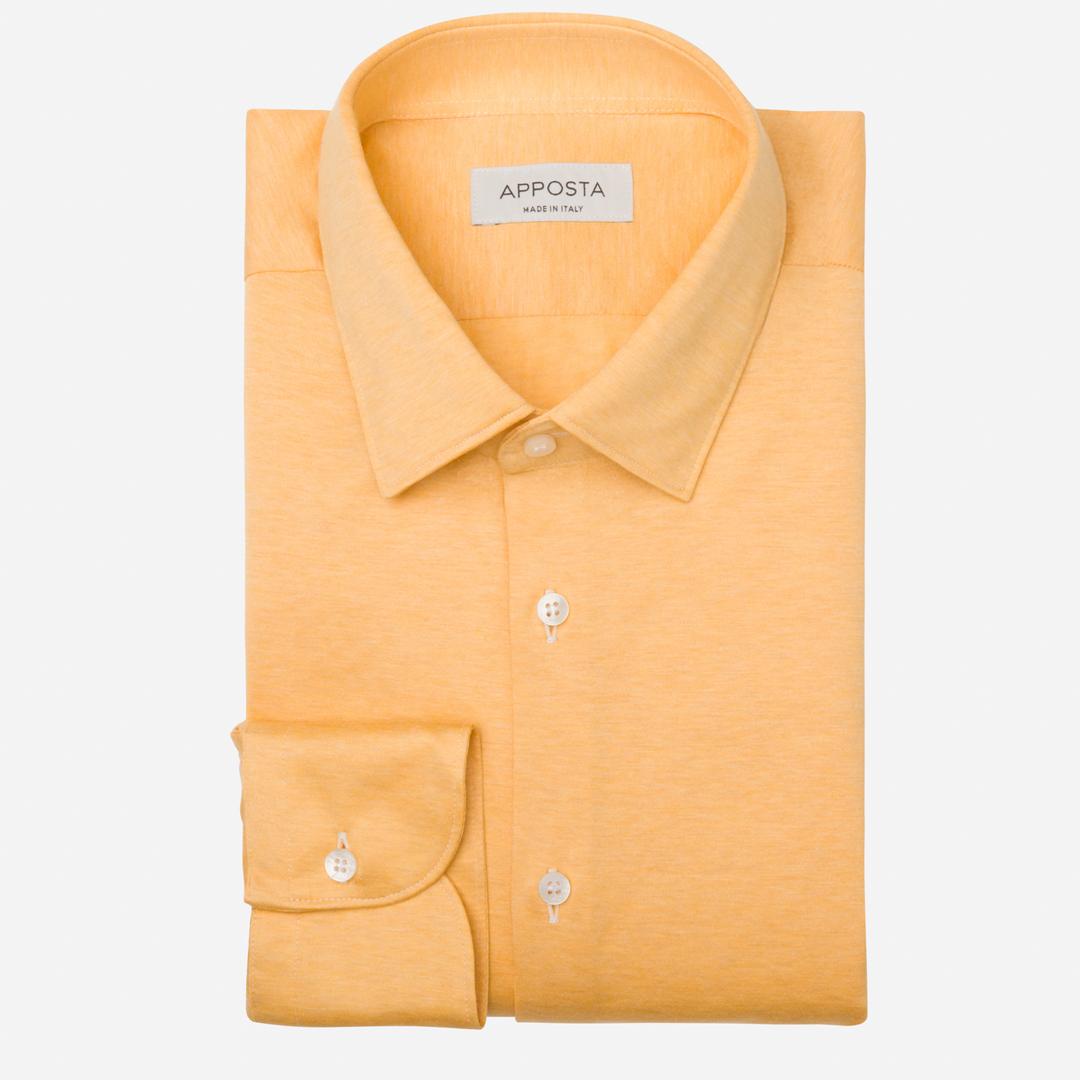 Shirt  solid  yellow cotton jersey double twisted, collar style  updated straight point collar with short points