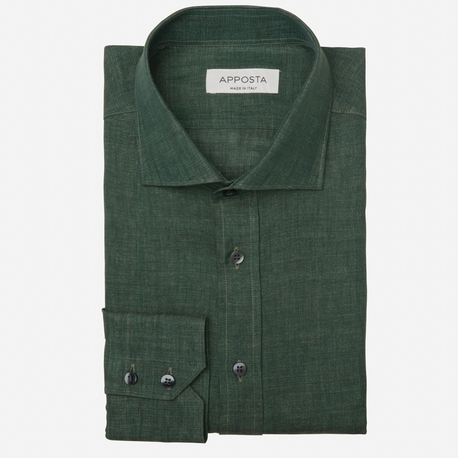 Shirt  solid  green linen plain normandy linen, collar style  updated spread collar with short points - Product image