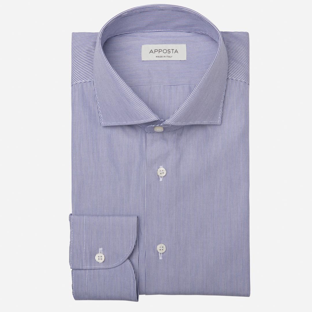 Shirt  hairline stripe  navy blue cotton poplin double twisted, collar style  lower spread collar