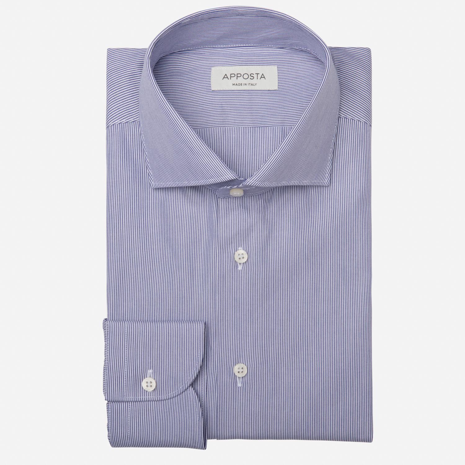 Shirt  hairline stripe  navy blue cotton poplin double twisted, collar style  lower spread collar - Product image