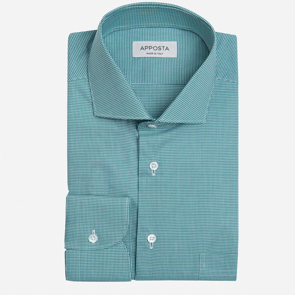 Shirt  small check  green cotton zephyr, collar style  updated spread collar with short points