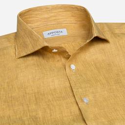 Shirt  solid  yellow linen plain normandy linen, collar style  lower spread collar - Image 2