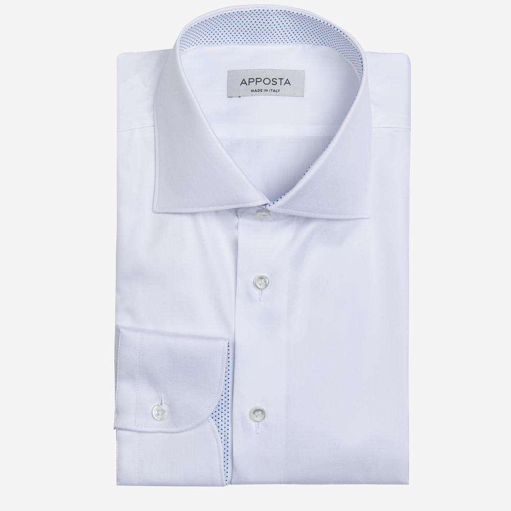 Shirt  solid  white cotton twill double twisted, collar style  semi-spread collar