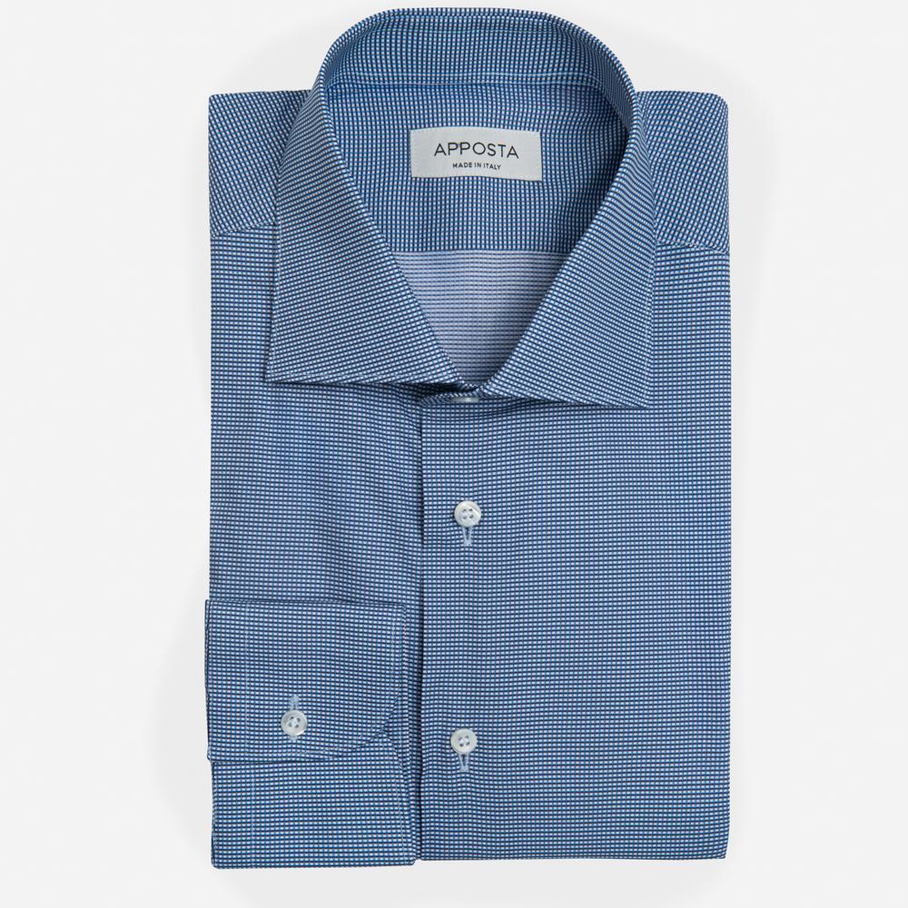 Shirt  small check  light blue cotton poplin, collar style  semi-spread collar