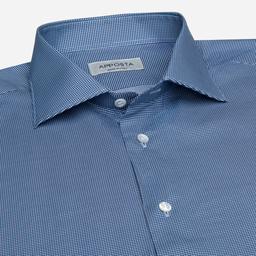 Shirt  small check  light blue cotton poplin, collar style  semi-spread collar - Image 2