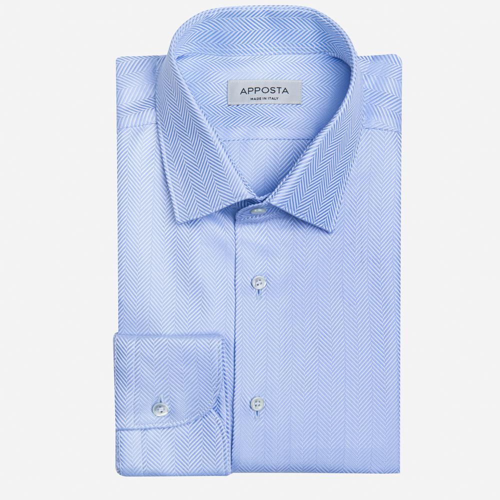 Shirt  solid  light blue cotton herringbone double twisted, collar style  updated straight point collar with short points