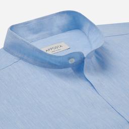 Shirt  solid  light blue linen plain, collar style  band collar - Image 2