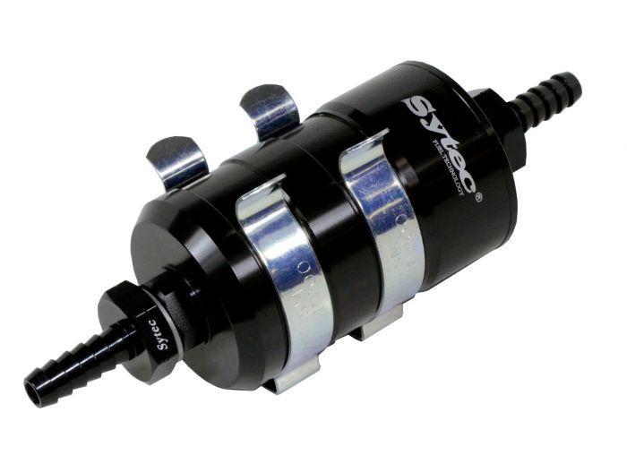 SYTEC Bullet Fuel Filter 8mm - 8mm (Black) with mounting clips (BULLETA1-BK-M) - The Green Spark Plug Automotive product