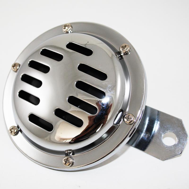 Motorcycle Horn Universal Chrome plated 6v horn 100mm diameter 90mm bracket - High quality product image showing Motorcycle Horn Universal Chrome plated 6v horn 100mm diameter 90mm bracket details and features