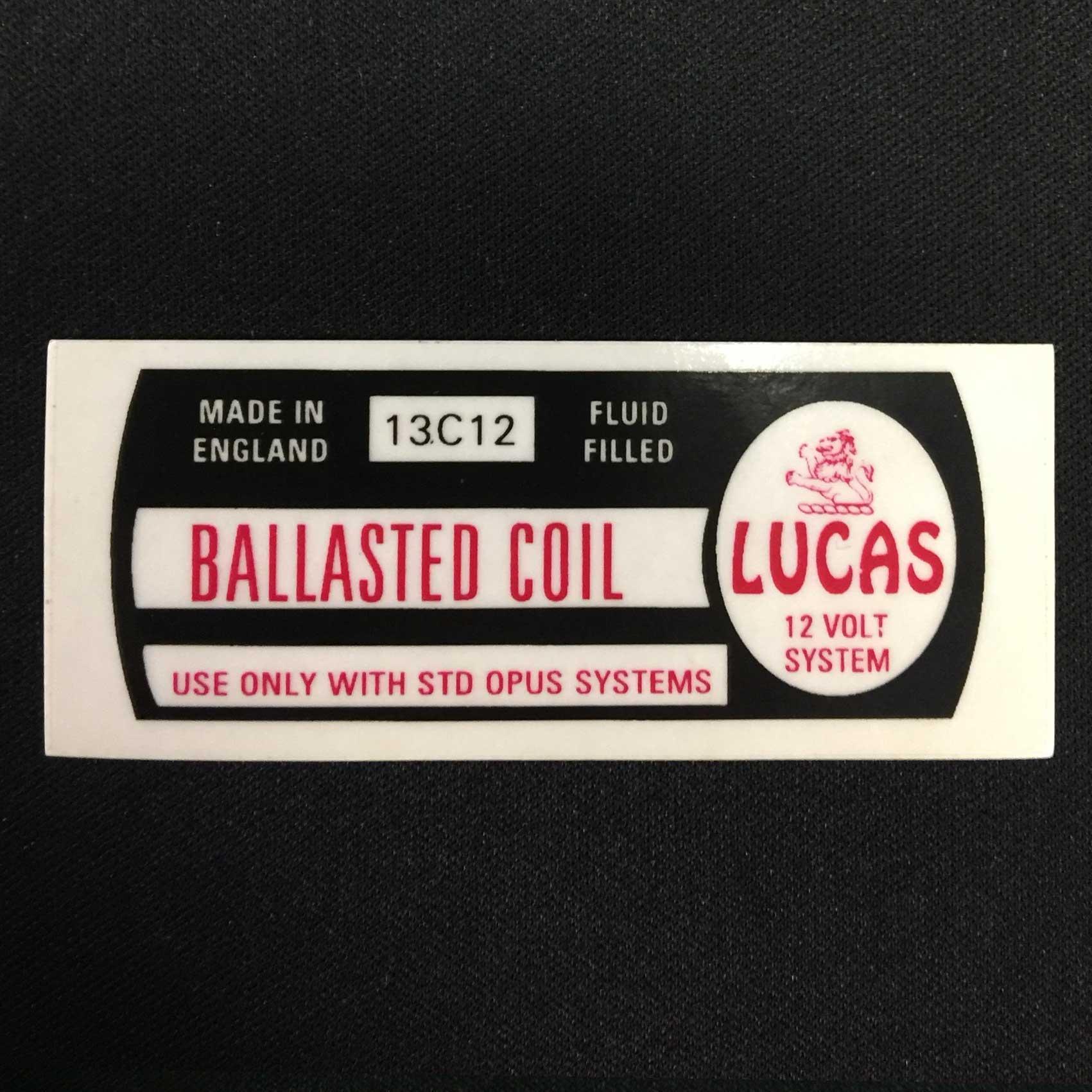 Lucas 13C12 Ballasted Coil Sticker Vintage Classic Car Fluid Filled STD Opus - High quality product image showing Lucas 13C12 Ballasted Coil Sticker Vintage Classic Car Fluid Filled STD Opus details and features