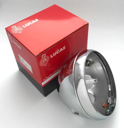 Lucas 7 Motorcycle Headlamp Headlight shell and Rim Chrome 54526651T, 99-7039 - High quality product image showing Lucas 7 Motorcycle Headlamp Headlight shell and Rim Chrome 54526651T, 99-7039 details and features