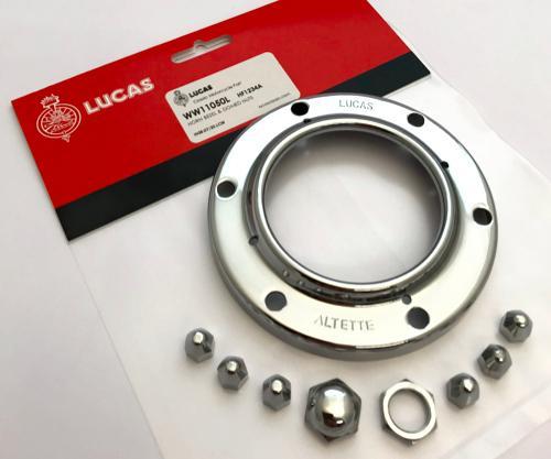 Lucas Altette Horn Bezel and  Domed Nuts HF1234A BSA Triumph Norton Motorcycle - High quality product image showing Lucas Altette Horn Bezel and  Domed Nuts HF1234A BSA Triumph Norton Motorcycle details and features