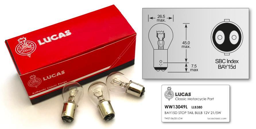 BAY15D Lucas Stop/Tail Bulb 12V LLB380T (10 Pack) - The Green Spark Plug Automotive product
