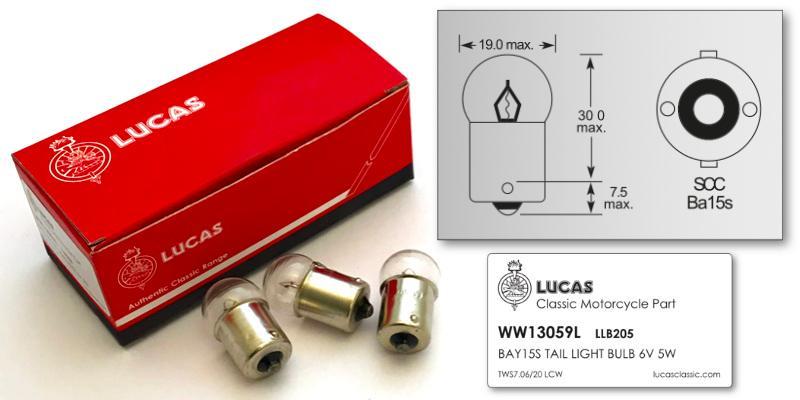 BA15S Lucas Rear Lamp Single Filament Bulb 6V LLB205 (10 Pack) - High quality product image showing BA15S Lucas Rear Lamp Single Filament Bulb 6V LLB205 (10 Pack) details and features