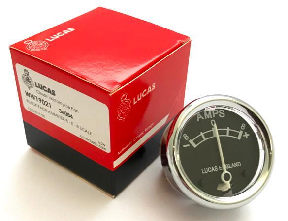 Lucas 8-0-8 Ammeter (1-3/4 Diameter) 36084 1960's Motorcycle - High quality product image showing Lucas 8-0-8 Ammeter (1-3/4 Diameter) 36084 1960's Motorcycle details and features