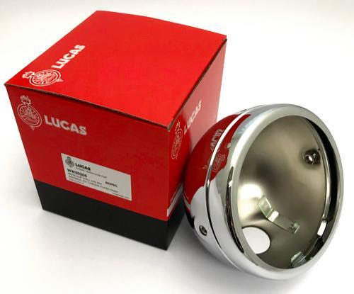 Lucas 5-3/4 Motorcycle Headlamp Headlight Shell + Rim Chrome 58395C Café Racer - High quality product image showing Lucas 5-3/4 Motorcycle Headlamp Headlight Shell + Rim Chrome 58395C Café Racer details and features